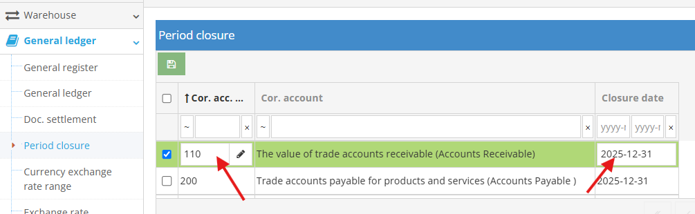 Period closed for selected corresponding accounts